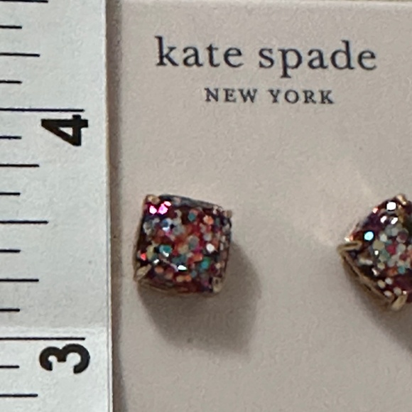 NWT – Kate Spade, New York fancy Multi glitter stud earrings with pink dust bag - Picture 3 of 7